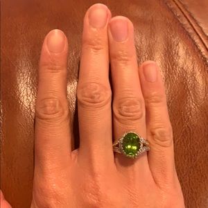 Large peridot and diamond ring in 14k gold